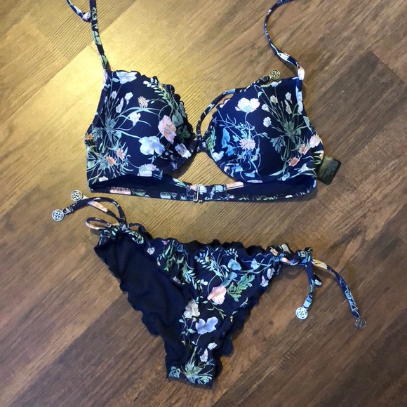 blue floral bikini